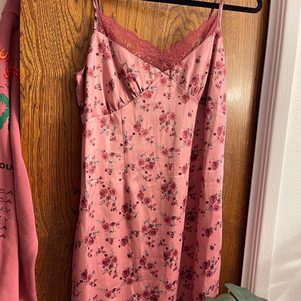 Wild Fable Pink satin lace slip dress